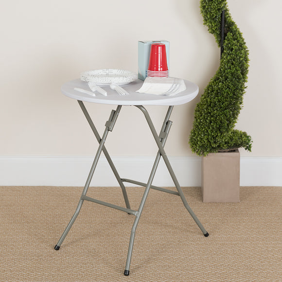 2-Foot Round Granite White Plastic Folding Table by Office Chairs PLUS