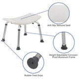 HERCULES Series Tool-Free and Quick Assembly, 300 Lb. Capacity, Adjustable White Bath & Shower Chair with Non-slip Feet