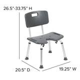 HERCULES Series Tool-Free and Quick Assembly, 300 Lb. Capacity, Adjustable Gray Bath & Shower Chair with U-Shaped Cutout