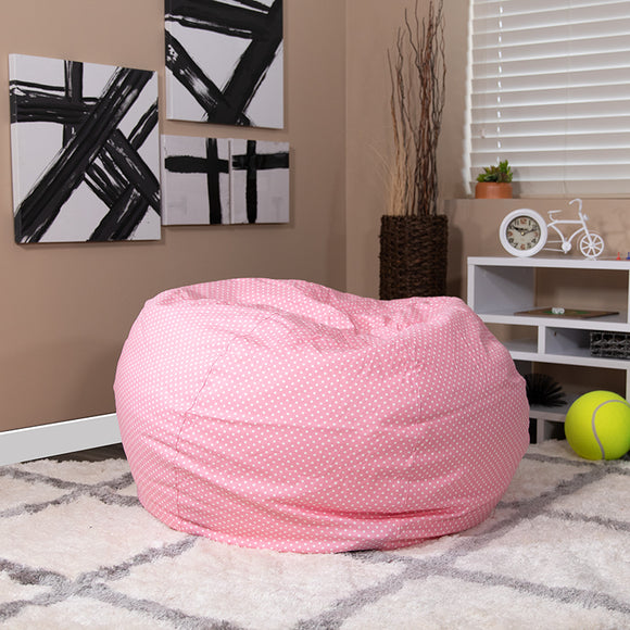 Oversized Light Bean Bag Chair for Kids and Adults in Light Pink Dots