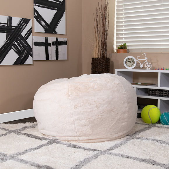 Oversized White Furry Bean Bag Chair for Kids and Adults by Office Chairs PLUS