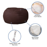 Oversized Solid Brown Bean Bag Chair for Kids and Adults