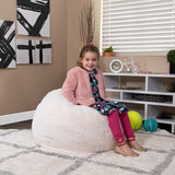 Small White Furry Bean Bag Chair for Kids and Teens
