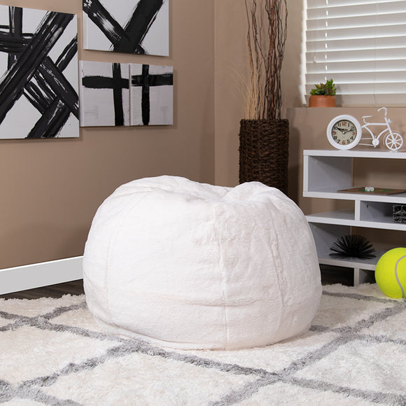 Small White Furry Bean Bag Chair for Kids and Teens by Office Chairs PLUS