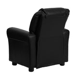 Contemporary Black LeatherSoft Kids Recliner with Cup Holder and Headrest