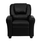 Contemporary Black LeatherSoft Kids Recliner with Cup Holder and Headrest