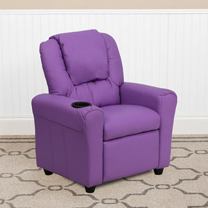 Contemporary Lavender Vinyl Kids Recliner with Cup Holder and Headrest by Office Chairs PLUS
