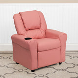 Contemporary Pink Vinyl Kids Recliner with Cup Holder and Headrest by Office Chairs PLUS