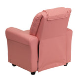 Contemporary Pink Vinyl Kids Recliner with Cup Holder and Headrest