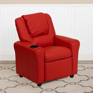 Contemporary Red Vinyl Kids Recliner with Cup Holder and Headrest by Office Chairs PLUS