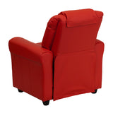 Contemporary Red Vinyl Kids Recliner with Cup Holder and Headrest
