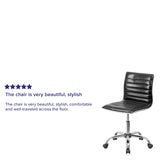 Low Back Designer Armless Black Ribbed Swivel Task Office Chair 