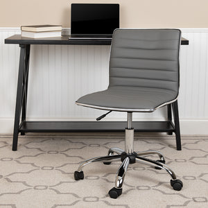 Low Back Designer Armless Light Gray Ribbed Swivel Task Office Chair DS-512B-LTGY-GG