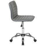 Low Back Designer Armless Light Gray Ribbed Swivel Task Office Chair 