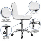 Low Back Designer Armless White Ribbed Swivel Task Office Chair 