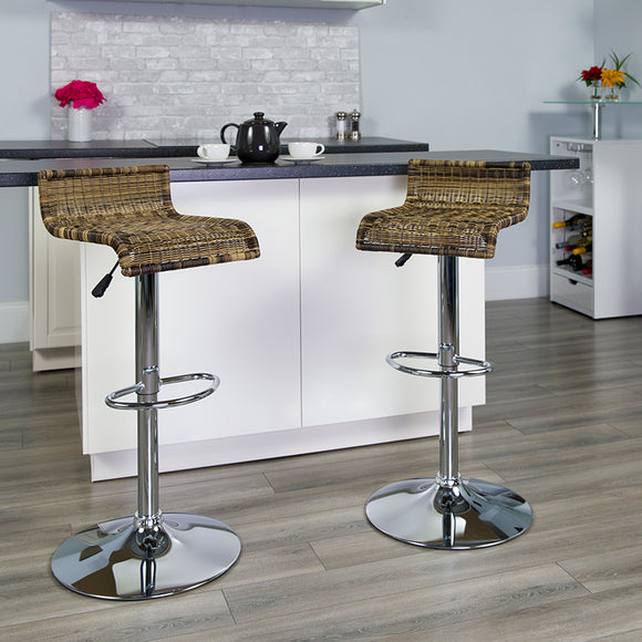 Contemporary Wicker Adjustable Height Barstool with Waterfall Seat and Chrome Base by Office Chairs PLUS