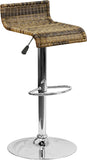 Contemporary Wicker Adjustable Height Barstool with Waterfall Seat and Chrome Base