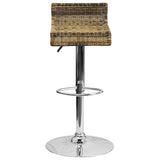 Contemporary Wicker Adjustable Height Barstool with Waterfall Seat and Chrome Base