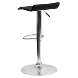Contemporary Black Vinyl Adjustable Height Barstool with Solid Wave Seat and Chrome Base