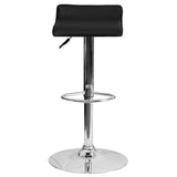 Contemporary Black Vinyl Adjustable Height Barstool with Solid Wave Seat and Chrome Base