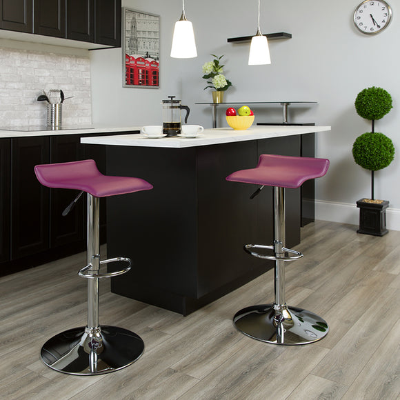 Contemporary Purple Vinyl Adjustable Height Barstool with Solid Wave Seat and Chrome Base by Office Chairs PLUS