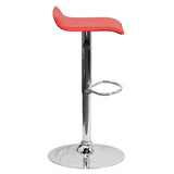 Contemporary Red Vinyl Adjustable Height Barstool with Solid Wave Seat and Chrome Base