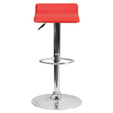 Contemporary Red Vinyl Adjustable Height Barstool with Solid Wave Seat and Chrome Base