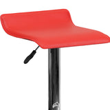 Contemporary Red Vinyl Adjustable Height Barstool with Solid Wave Seat and Chrome Base