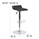 Contemporary Black Vinyl Adjustable Height Barstool with Quilted Wave Seat and Chrome Base