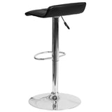 Contemporary Black Vinyl Adjustable Height Barstool with Quilted Wave Seat and Chrome Base