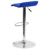 Contemporary Blue Vinyl Adjustable Height Barstool with Quilted Wave Seat and Chrome Base