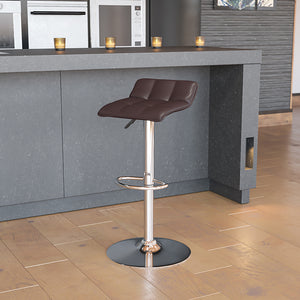 Contemporary Brown Vinyl Adjustable Height Barstool with Quilted Wave Seat and Chrome Base by Office Chairs PLUS