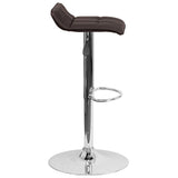 Contemporary Brown Vinyl Adjustable Height Barstool with Quilted Wave Seat and Chrome Base