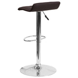 Contemporary Brown Vinyl Adjustable Height Barstool with Quilted Wave Seat and Chrome Base