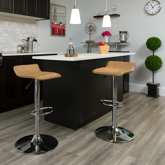 Contemporary Cappuccino Vinyl Adjustable Height Barstool with Quilted Wave Seat and Chrome Base by Office Chairs PLUS