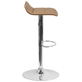 Contemporary Cappuccino Vinyl Adjustable Height Barstool with Quilted Wave Seat and Chrome Base
