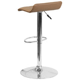 Contemporary Cappuccino Vinyl Adjustable Height Barstool with Quilted Wave Seat and Chrome Base