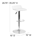 Contemporary White Vinyl Adjustable Height Barstool with Quilted Wave Seat and Chrome Base