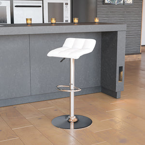 Contemporary White Vinyl Adjustable Height Barstool with Quilted Wave Seat and Chrome Base by Office Chairs PLUS