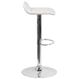 Contemporary White Vinyl Adjustable Height Barstool with Quilted Wave Seat and Chrome Base