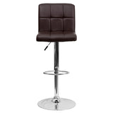 Contemporary Brown Quilted Vinyl Adjustable Height Barstool with Chrome Base