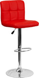 Contemporary Red Quilted Vinyl Adjustable Height Barstool with Chrome Base