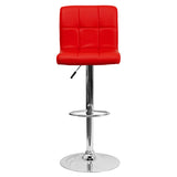 Contemporary Red Quilted Vinyl Adjustable Height Barstool with Chrome Base