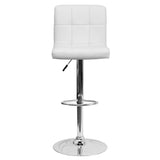 Contemporary White Quilted Vinyl Adjustable Height Barstool with Chrome Base