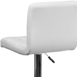 Contemporary White Quilted Vinyl Adjustable Height Barstool with Chrome Base