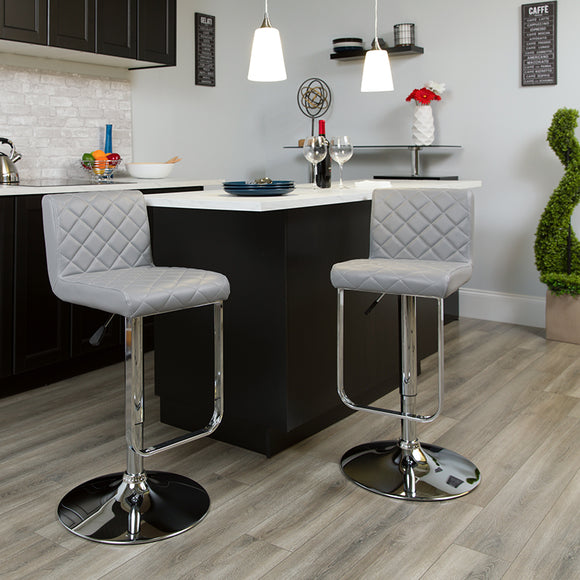 Contemporary Gray Vinyl Adjustable Height Barstool with Drop Frame and Chrome Base by Office Chairs PLUS