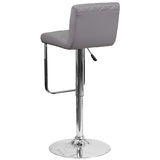 Contemporary Gray Vinyl Adjustable Height Barstool with Drop Frame and Chrome Base