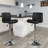 Contemporary Black Vinyl Adjustable Height Barstool with Rolled Seat and Chrome Base by Office Chairs PLUS