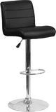 Contemporary Black Vinyl Adjustable Height Barstool with Rolled Seat and Chrome Base