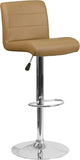 Contemporary Cappuccino Vinyl Adjustable Height Barstool with Rolled Seat and Chrome Base